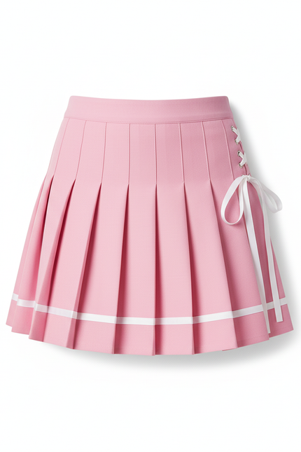 Jupe Plissée rose à lacets décontractée