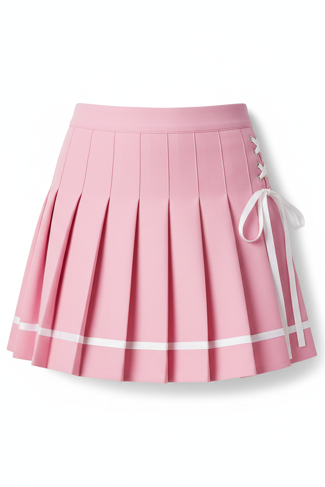 Jupe Plissée rose à lacets décontractée
