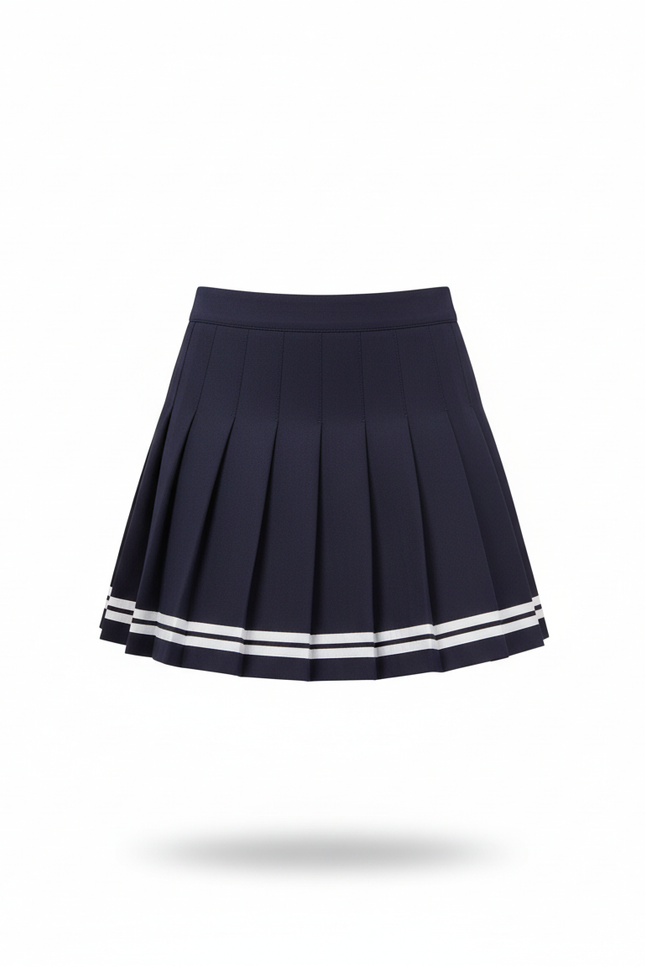 Jupe Plissée Bleu Marine Rayée Décontractée