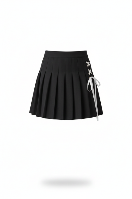 Jupe Plissée noire laçage Streetwear