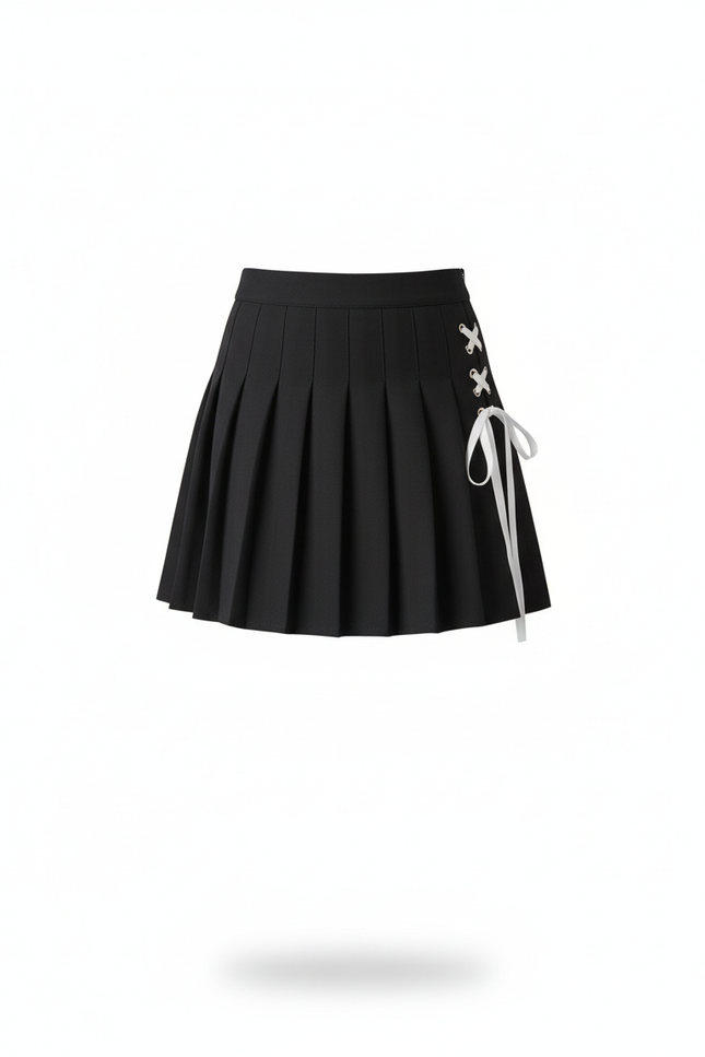 Jupe Plissée noire laçage Streetwear