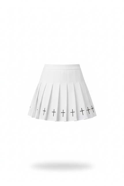 Jupe Plissée Blanche Imprimée Croix Gothic