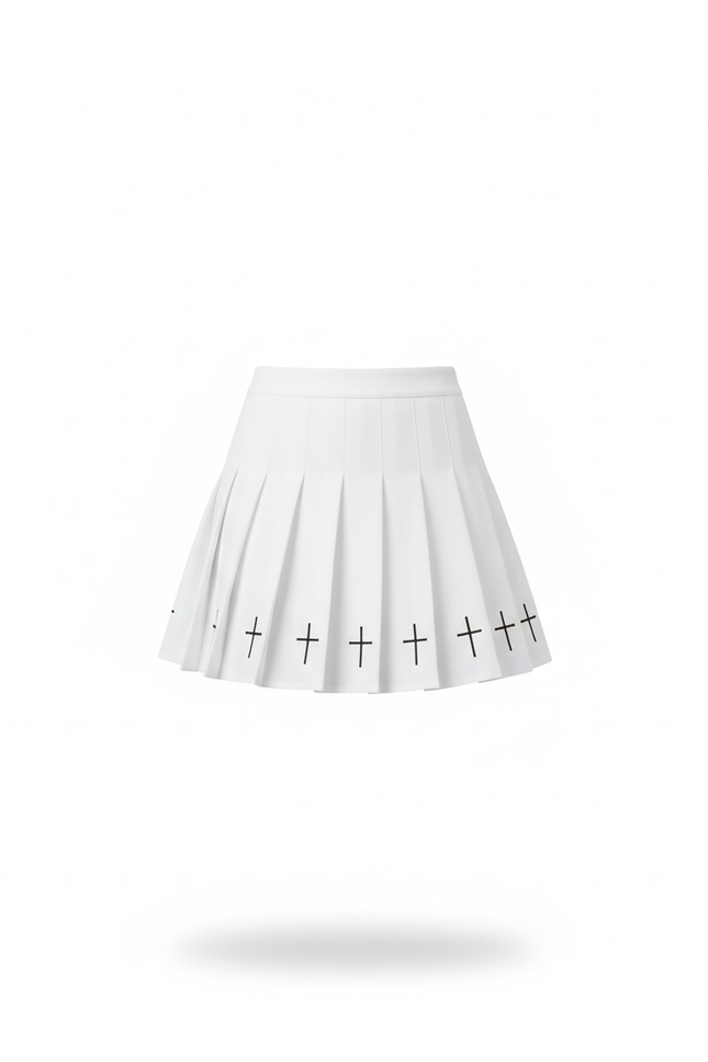 Jupe Plissée Blanche Imprimée Croix Gothic