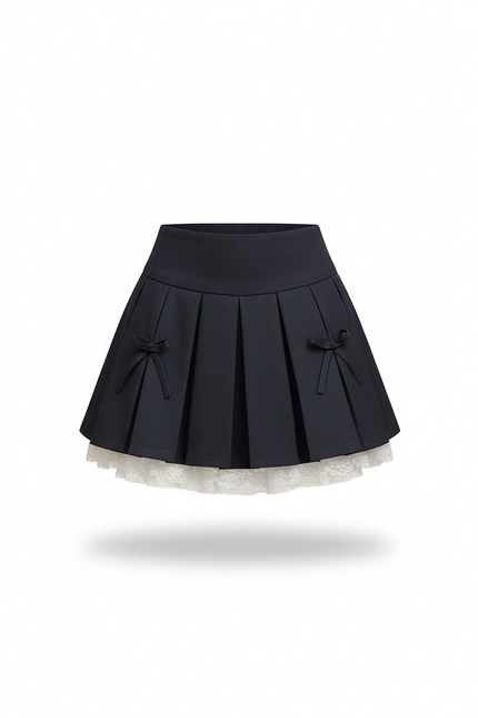 Jupe Plissée bleu marine dentelle preppy