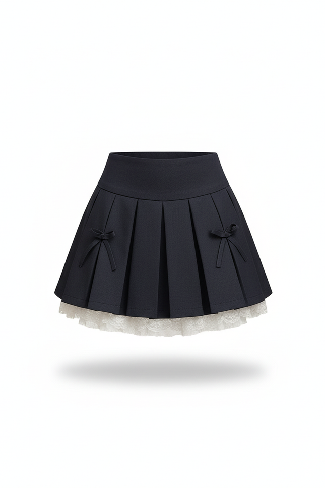 Jupe Plissée bleu marine dentelle preppy