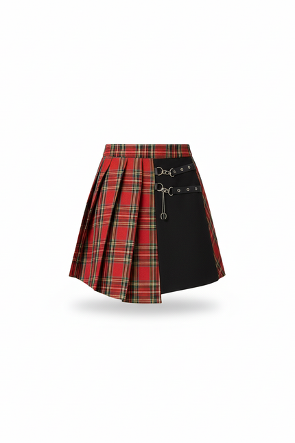 Jupe Plissée Plaid Bicolore Gothic