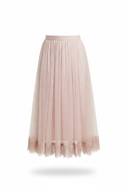 Jupe Plissée Rose Poudré Tulle Fluide