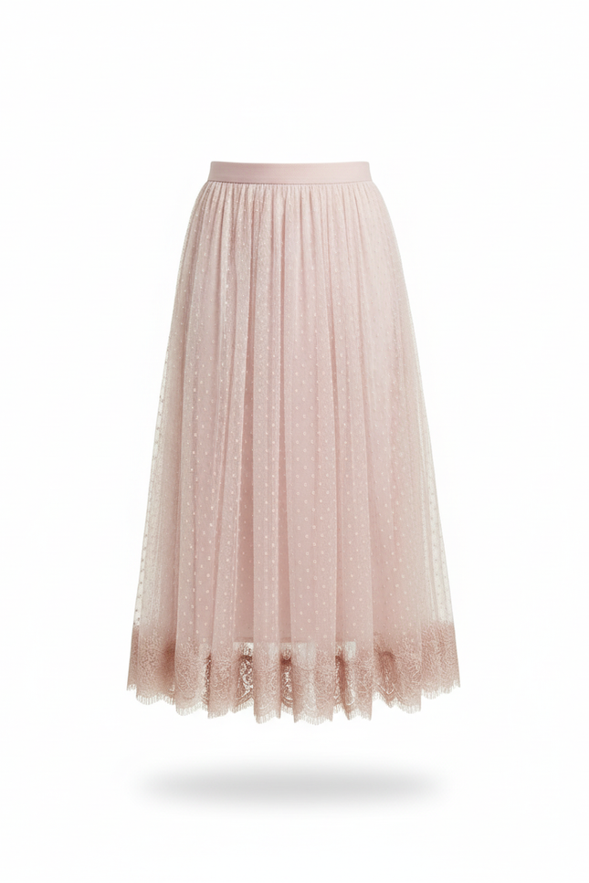 Jupe Plissée Rose Poudré Tulle Fluide