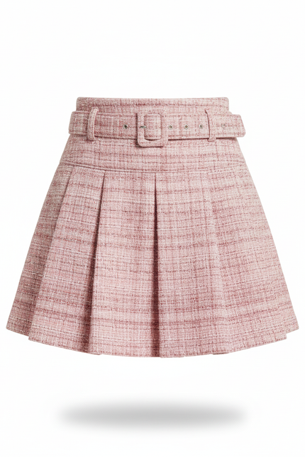 Jupe Plissée rose tweed chic