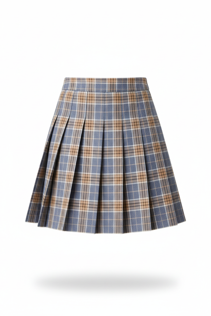 Jupe Plissée Écossaise Chic Bleu Beige
