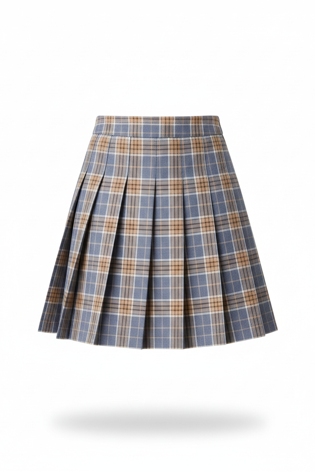 Jupe Plissée Écossaise Chic Bleu Beige