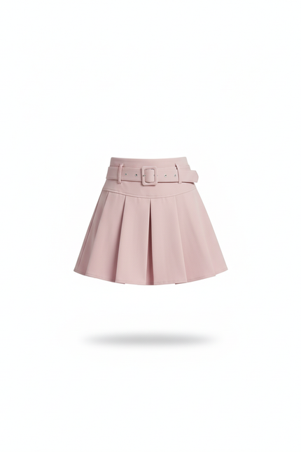 Jupe Plissée Rose Ceinturée Décontractée