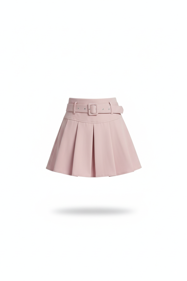 Jupe Plissée Rose Ceinturée Décontractée