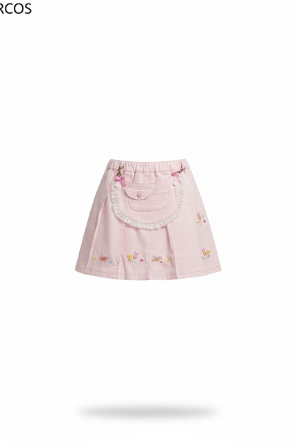 Jupe Plissée rose brodée mignonne