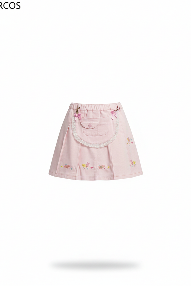 Jupe Plissée rose brodée mignonne
