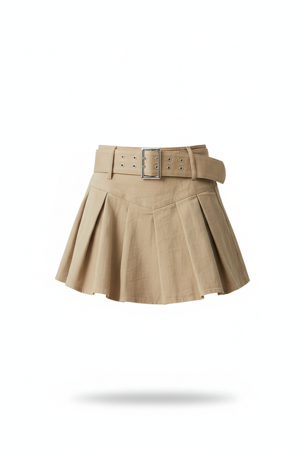 Jupe Plissée beige mini taille haute chic
