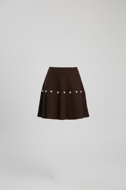 Jupe Plissée Marron Perles Chic
