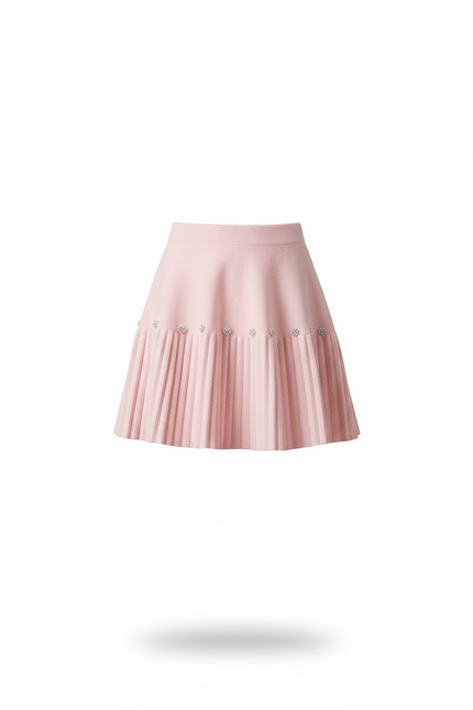 Jupe Plissée rose pâle perles chic