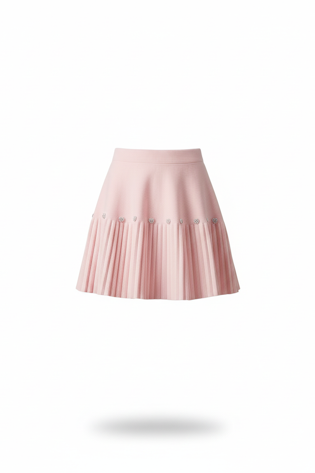 Jupe Plissée rose pâle perles chic