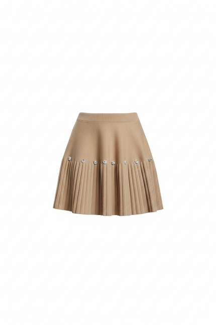 Jupe Plissée beige perles chic