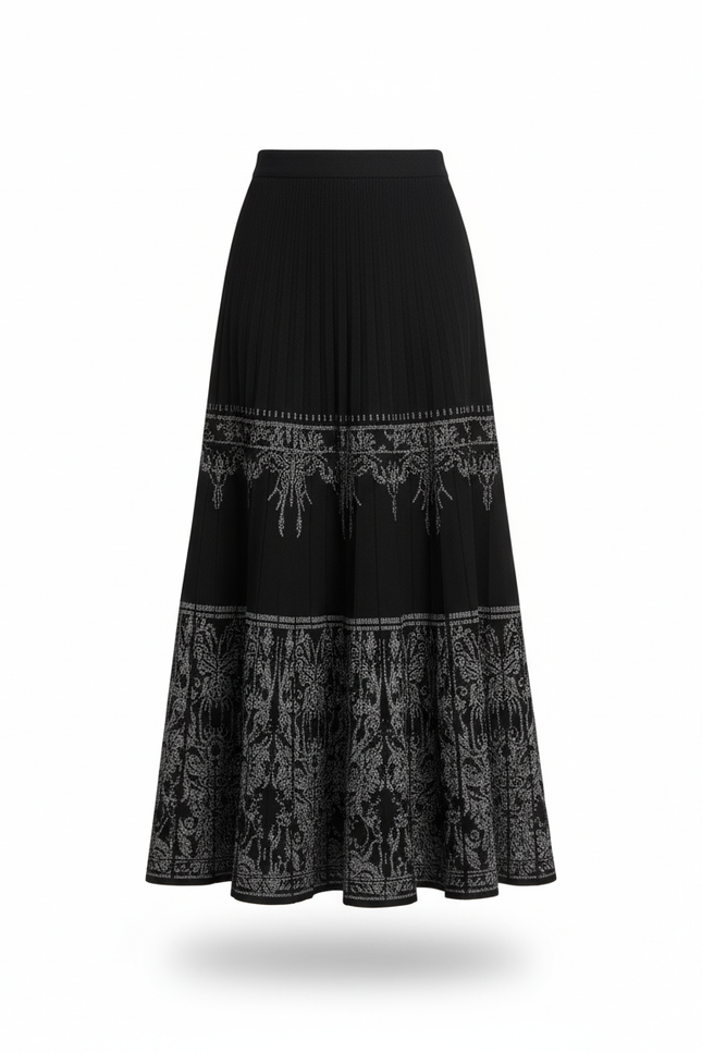Jupe Plissée noire motifs élégante