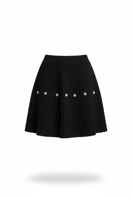 Jupe Plissée noire à perles chic