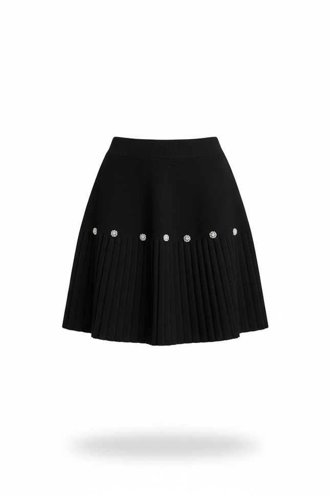 Jupe Plissée noire à perles chic