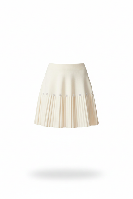 Jupe Plissée Crème Perles Chic