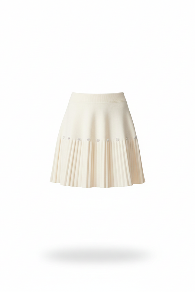 Jupe Plissée Crème Perles Chic