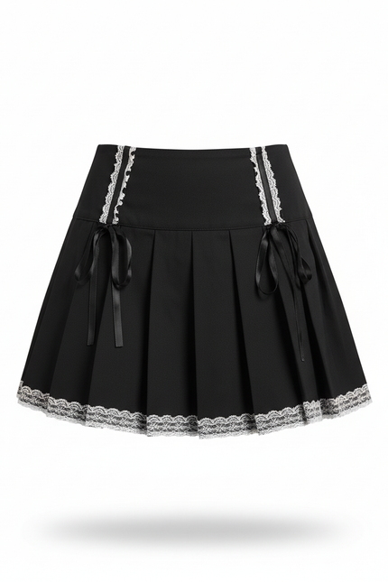 Jupe Plissée Mini Noire Dentelle Gothique