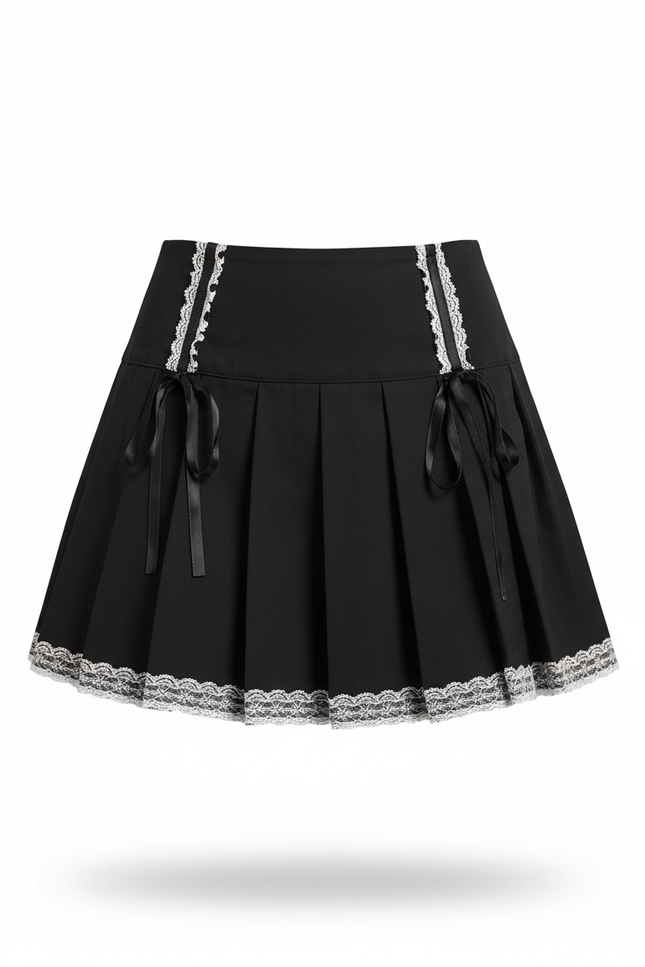 Jupe Plissée Mini Noire Dentelle Gothique