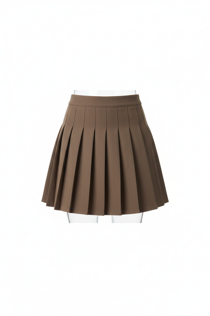 Jupe Plissée Marron Taille Haute Kawaii