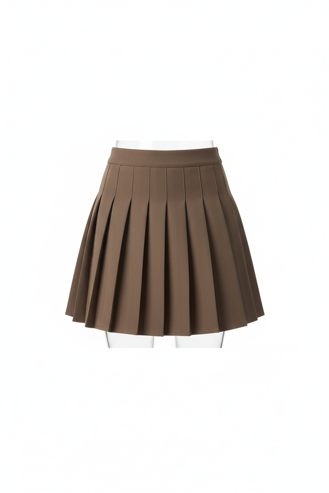 Jupe Plissée Marron Taille Haute Kawaii