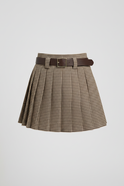 Jupe Plissée Pied-de-poule Mini Chic