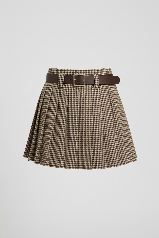 Jupe Plissée Pied-de-poule Mini Chic