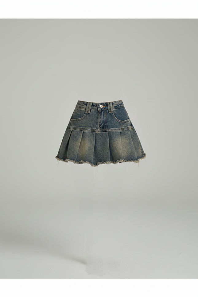 jupe en jean plissée courte
