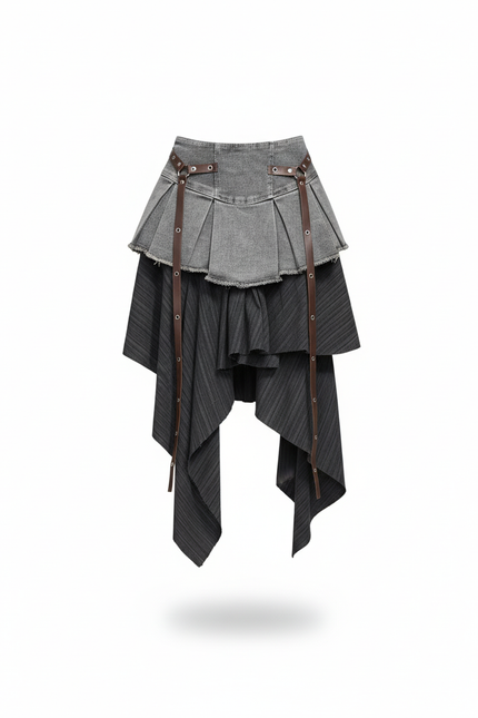 Jupe Plissée denim asymétrique chic