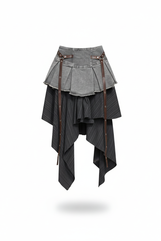 Jupe Plissée denim asymétrique chic