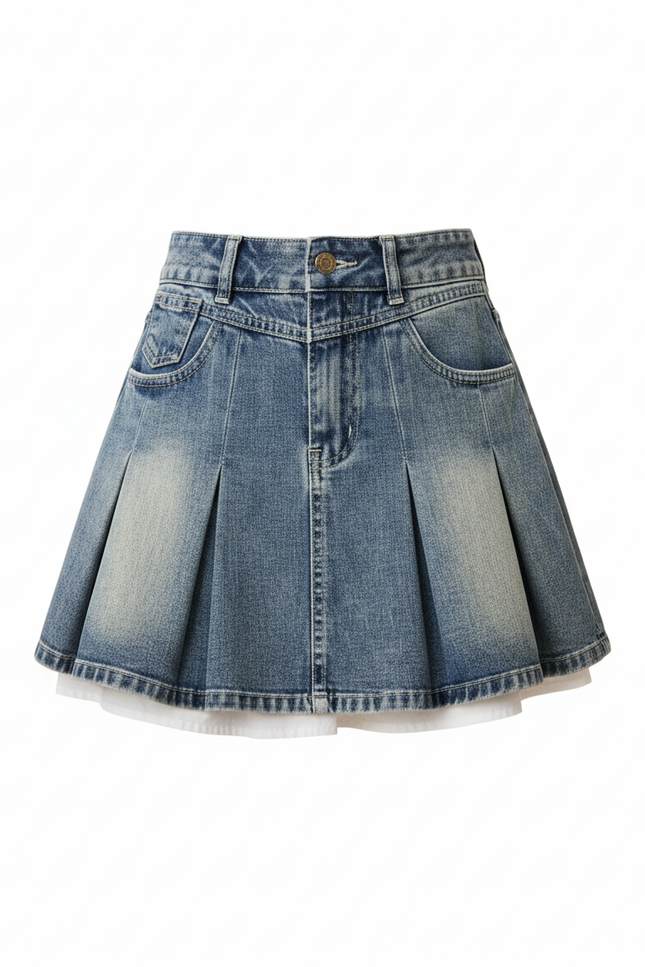 Jupe Plissée denim mini rétro