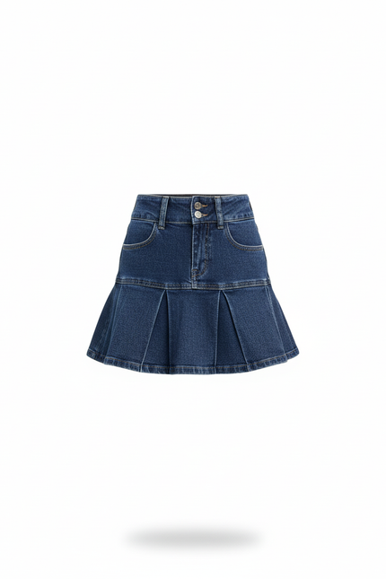 Jupe Plissée Taille Haute Denim Chic