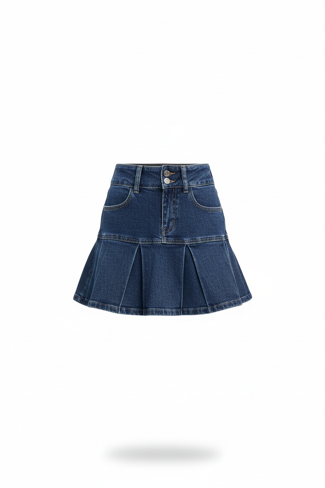 Jupe Plissée Taille Haute Denim Chic