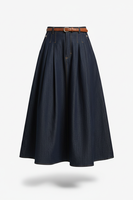 Jupe Plissée Denim Longue Fluide