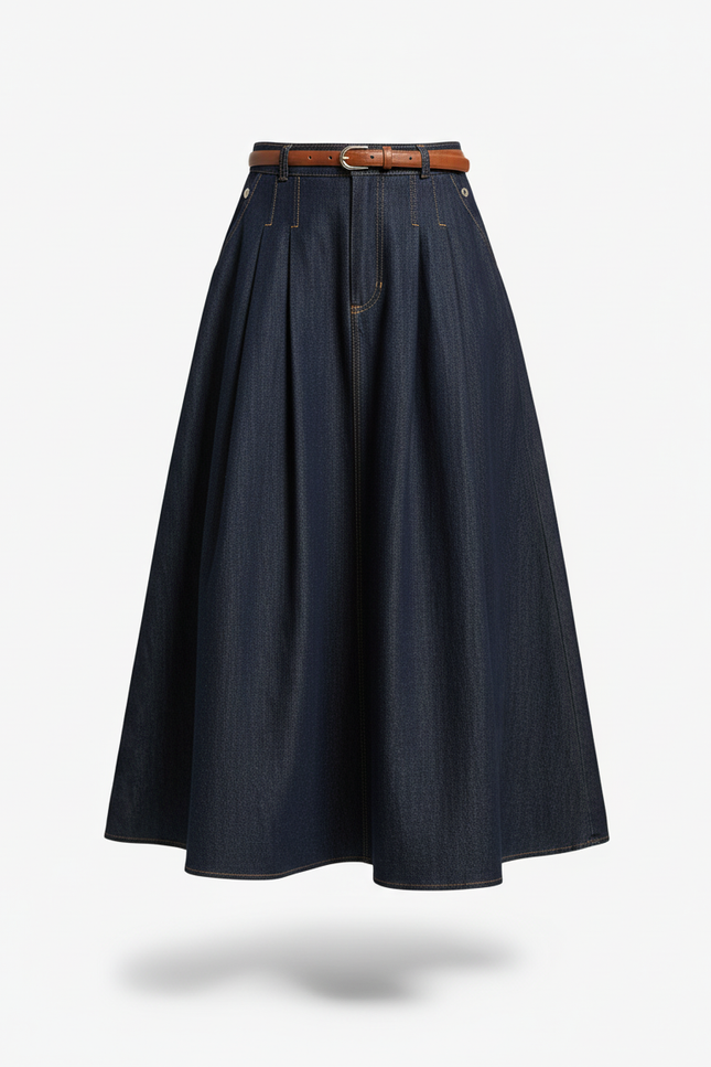 Jupe Plissée Denim Longue Fluide