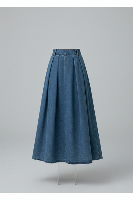 Jupe Plissée Bleue Denim Élégante