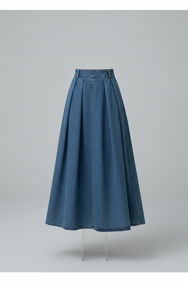 Jupe Plissée Bleue Denim Élégante