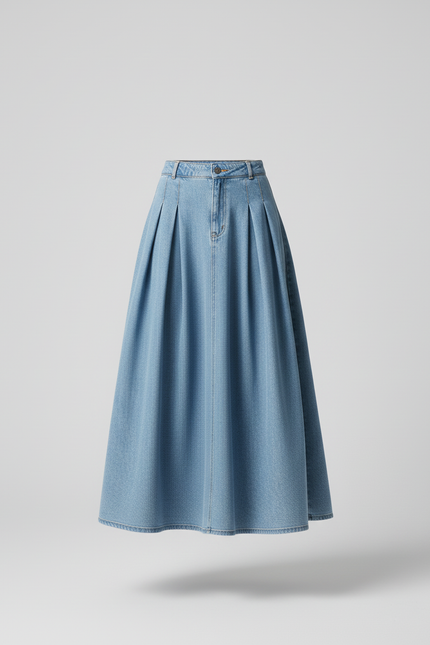 Jupe Plissée denim longue élégante