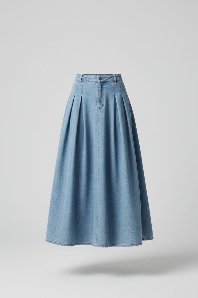 Jupe Plissée denim longue élégante