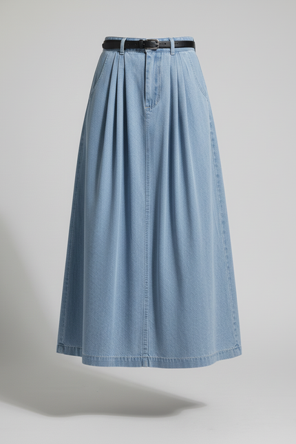 Jupe Plissée denim clair taille haute décontractée