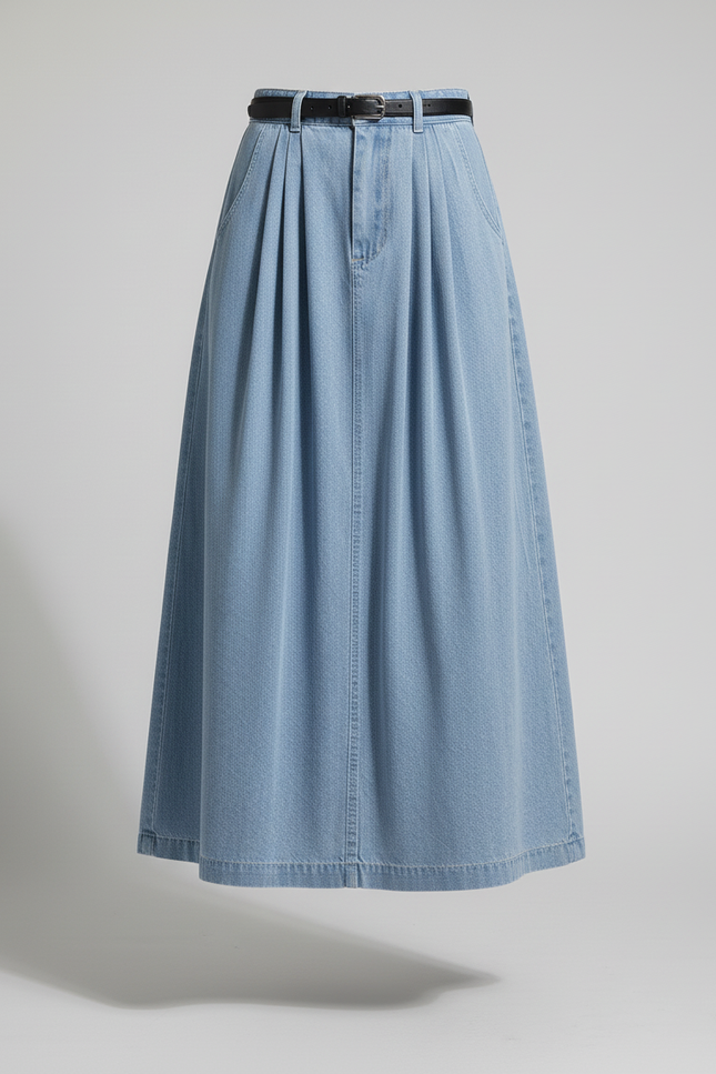 Jupe Plissée denim clair taille haute décontractée