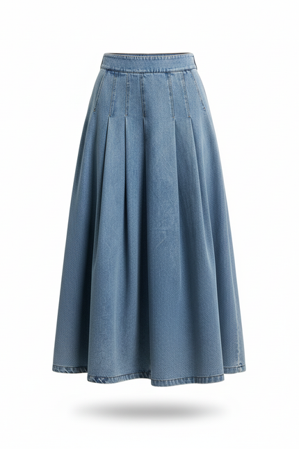 Jupe Plissée denim bleu clair fluide